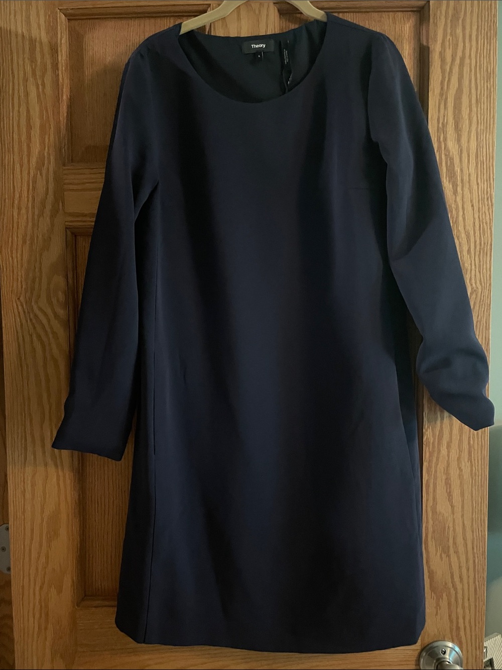 Theory Navy Long Sleeve Crewneck Shift Dress